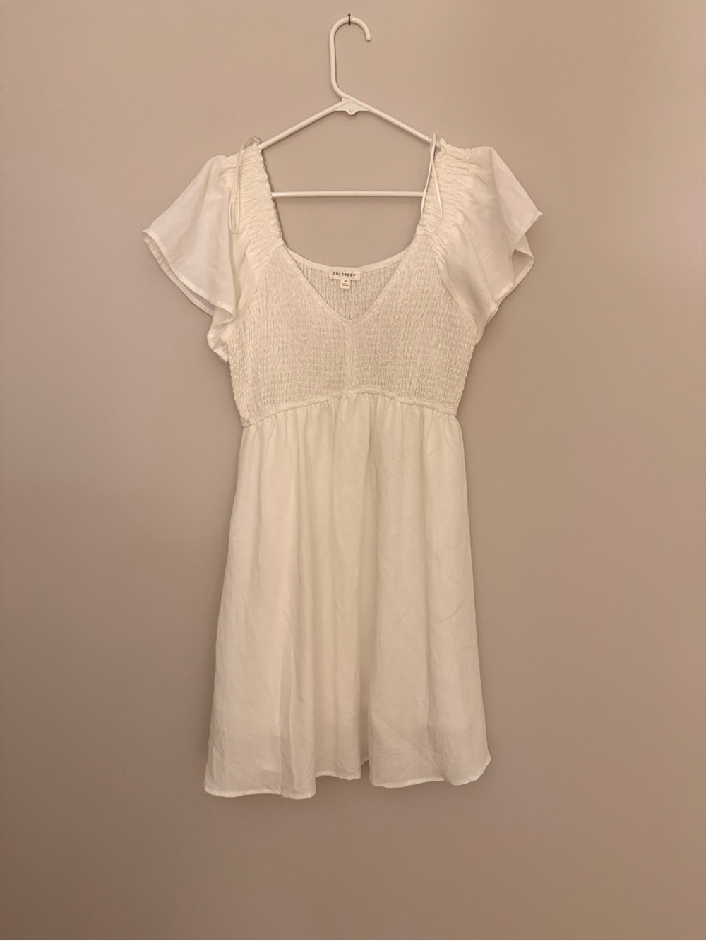 White Smocked Flutter-Sleeve Dress - Unknown Brand